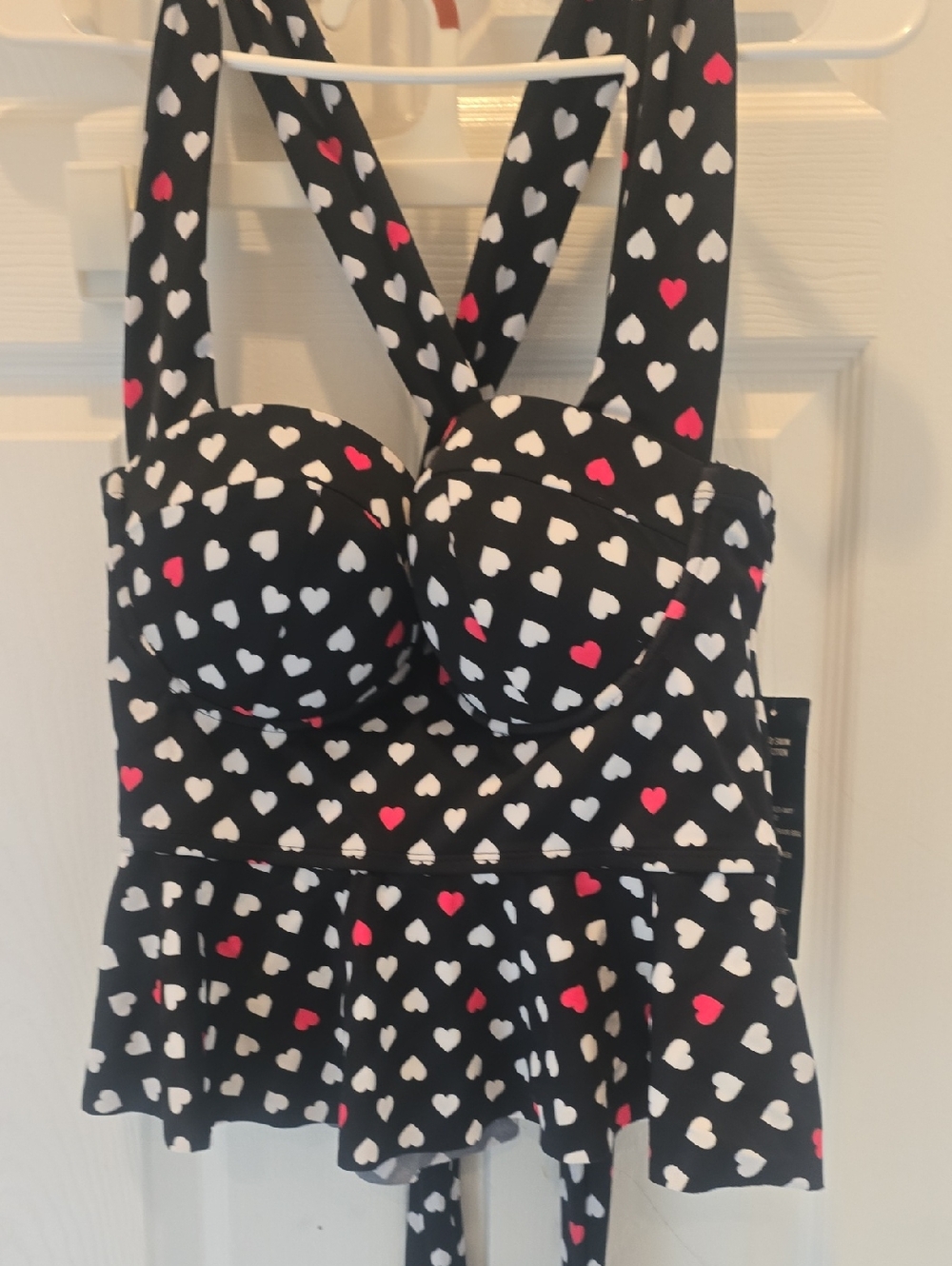 torrid Black Swim Top with White & Red Heart Print